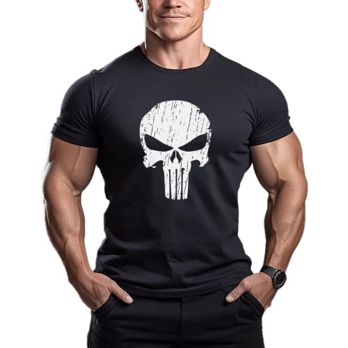 ReedCA USA Military Skull Men's Bodybuilding T-Shirt, Patriotic Fitness Training Tee for Gym & Strength