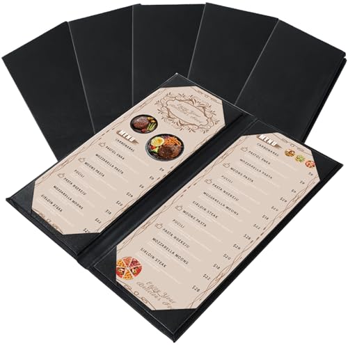 Menu Covers 4.25 x 11", 5 Pack 2 View Leather Restaurant Menu Holders