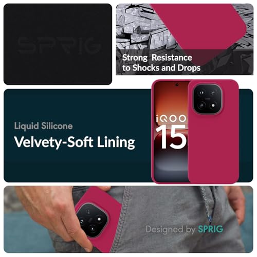 Image of SPRIG Compatible with IQOO 15 5G SilkTone Silicone Back Cover Drop Tested Shock Proof Mobile Case for Men, Women, Boys and Girls with Camera Protection (Rose Red)