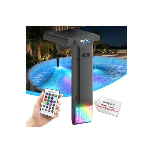 POOLJOYO Solar Pool Lights Only for Metal Frame Above Ground Pools 1.713.9 Top Rails Remote Control Brighter 3-Sided 180 Underwater Glow 10 Colors 4 Modes IP68 Waterproof1 Pack