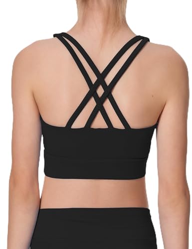 AugIris Girls Sports Bra Training Scoop Neck Cross Back Bras for Teens Kids Sports Comfort Girls Bra Tops Black