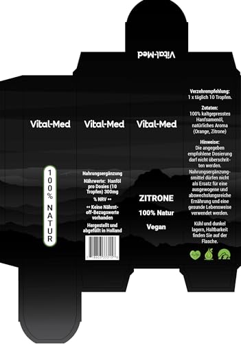 Extra starkes und hochdosiertes Hanföl mit 30ML (750 Tropfen) - Premium Vital Hanfsamenöl - 100% Natur - Hanftropfen mit Omega 3-6-9 (30ML, Zitrone)