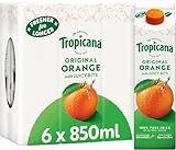 Tropicana - Orange Fruit Juice with Bits - Long Life Pure Orange Juice, No Added Sugar, No Added Artificial Flavours with Vitamin C - Breakfast Drink - 6 x 850ml