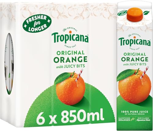 Tropicana Pure Original Orange Juice with Bits Long Life 850ml x 6