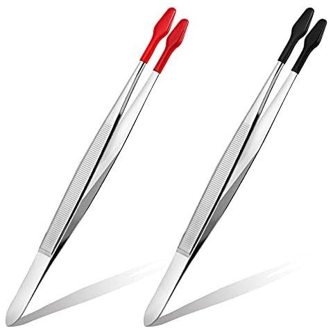LotCow 2 Pcs Rubber Tipped Tweezers PVC Silicone Flat Tips Tweezers for Crafting Lab Industrial Jewelry Hobby Craft Tweezer Tools Cover