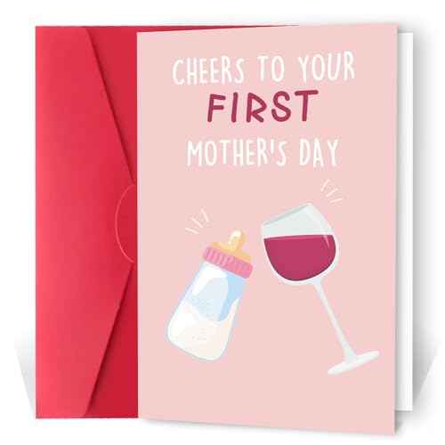 XXDJLP Cute First Time Mum Card for Mom, Lovely Happy First Mother’s Day for Mommy, Humor First Mother's Day Card, 1st Mothers Day Card, Cheers To Your First Mum Card
