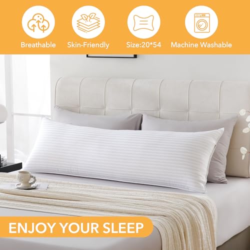 Image of Oubonun Premium Striped Body Pillow, Breathable Cooling Cotton Cover, Soft and Fluffy 3D Down Alternative Microfiber Filled, Long Bed Pillow for Side Sleepers, 20 inchx54 inch