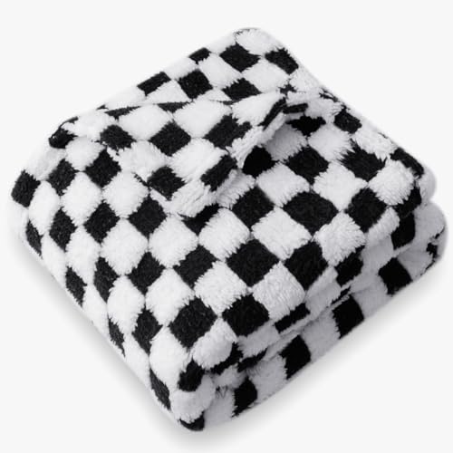Image of Checkered Baby Blanket Neutral Ultra Soft Fuzzy 30 X 40 Inches Cozy Baby Blankets with 3D Chessboard Grid Warm Comfort Reversible Baby Bed Blanket for Toddlers Infant or Newborn (White and Black)