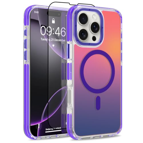 Image of Magnetic Case for iPhone 16 Pro Max [Compatible with Magsafe] [Cute Fashion Fluorescent Design] [1 Screen Protector] Slim Translucent Matte Cover for iPhone 16 Pro Max 6.9 inch 2024, Purple