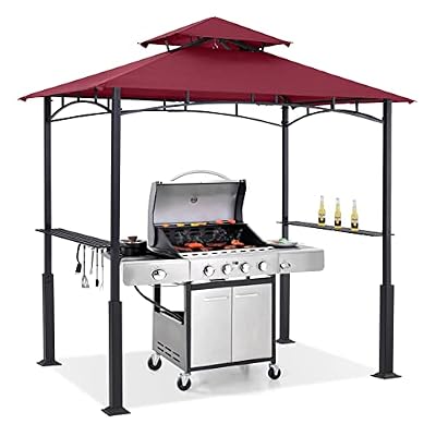 ABCCANOPY 8'x 5' Grill Gazebo Canopy - Outdoor BBQ Gazebo Shelter with LED Light, Patio Canopy Tent for Barbecue and Picnic (Burgundy)