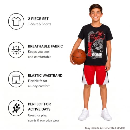 Image of Pro Athlete Active Boys Short Sets - 2 Piece Performance Crewneck Short Sleeve T-Shirt and Shorts Boys Athletic Sets (8-16)