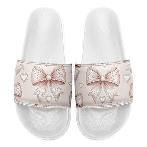Trendy Preppy Aesthetic Slide Sandals for Women, Comfortable Stylish Bow Print Design Girls Beach Outdoor Slippers