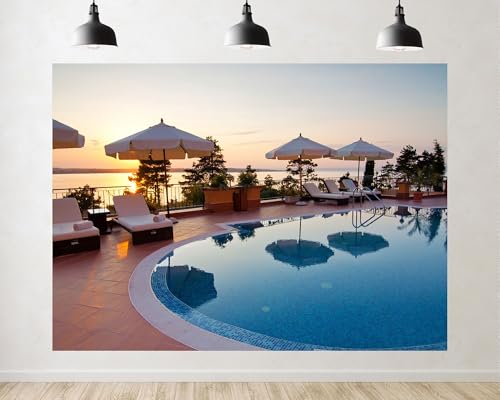 Trykid 10x10ft Resort Pool Sunset Backdrop with Luxury Lounge Chairs