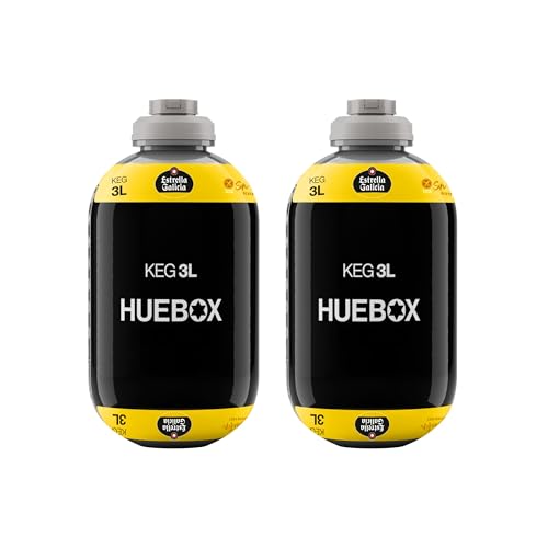 Estrella Galicia Sin Gluten - Cerveza Lager Especial, Pack de 2 Barriles 3L para tirador de cerveza HUEBOX, 6 L Totales, 5,5% Vol, Cerveza de Barril en Casa (Incluye 2 cánulas desechables)