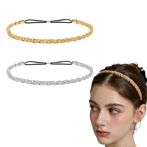 2 Piezas Diademas de Rinestones Oro y Plata para Mujer, Cinta Elástica con Cristales Brillantes, Accesorios de Pelo para Bodas, Fiestas y Uso Diario