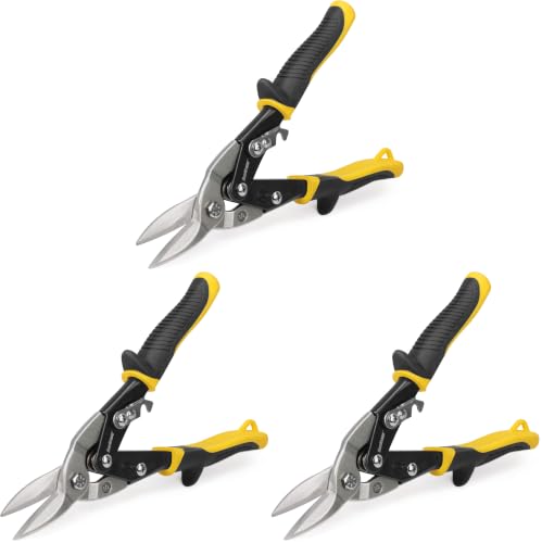 Image of HURRICANE 10 inch Aviation Tin Snips, Straight Cut Metal Shears with Non-Slip Tyregrip Handle, Cr-V Steel Blades Shears for Thin Sheet Metal, Aluminum, Gutter & DIY Projects (Pack of 3)