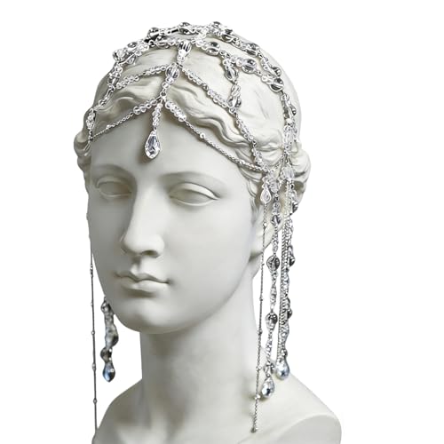 YHomU Coiffe de mariée, Bijou de tête à Pampilles en Cristal, Coiffe Strass, Accessoires de Coiffure coréens pour Femme, chaînes de tête Style Flapper