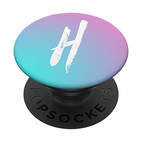 Grip de téléphone rose et bleu ombré monogramme lettre H PopSockets PopGrip Interchangeable
