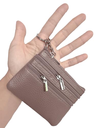 Image of Women's Small Leather Coin Purse with Key Ring and Snap Hook, iToolai Mini Change Card Case Wallet Pouch with Keychain, 16 Warm Gray, One Size (4.33 inchx 3.54 inch), Keychain Coin Pouch With Snap Hook
