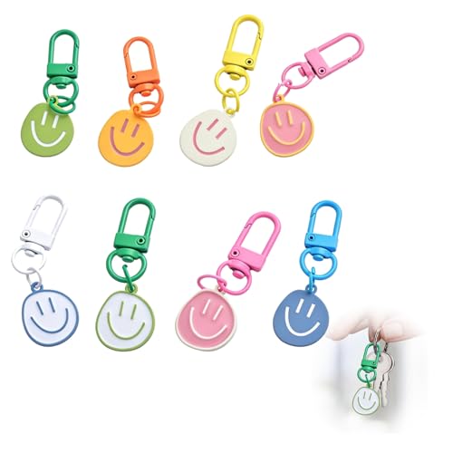 8-Stück Lächelndes Gesicht Schlüsselanhänger, Lächelnden Anhänger Set, 8 Farben Emaille Ausdrucks Schlüsselanhänger, Goldlegierung Schlüsselring mit Lächelnden Anhängern, Niedlicher Schlüssel Anhänger