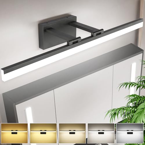 Image of SOLFART 31.5 Inch 5 Color Adjustable Vanity Lights Over Mirror Vanity Lighting Fixtures for Bath Matt Black Bathroom Light Fixtures Over Mirror Black Led Modern Light Bar 5CCT