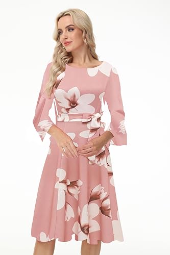 Image of Hostoyo Church Dress for Women Wedding Guest Cocktail Party Dresses Evening Prom Formal Modest Gowns Crew Neck Bell Sleeve
