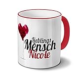 printplanet Tasse mit Namen Nicole - Motiv Lieblingsmensch - Namenstasse, Kaffeebecher, Mug, Becher, Kaffeetasse - Farbe Rot