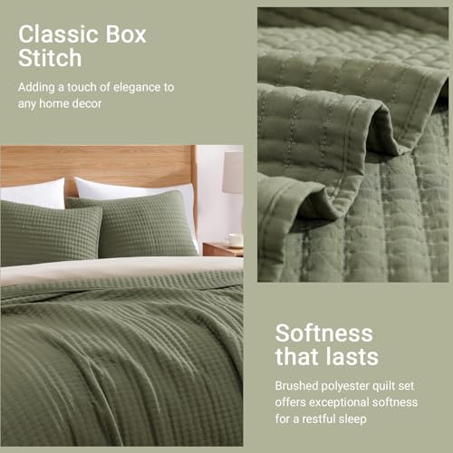 WRENSONGE Queen Quilt-3 Pieces Lightweight Bedspreads Olive Green Queen Size Quilt Bedding Set for All Seasons, Soft Summer Coverlet with 2 Pillow Shams Suitable for Bed & Couch - Image 6