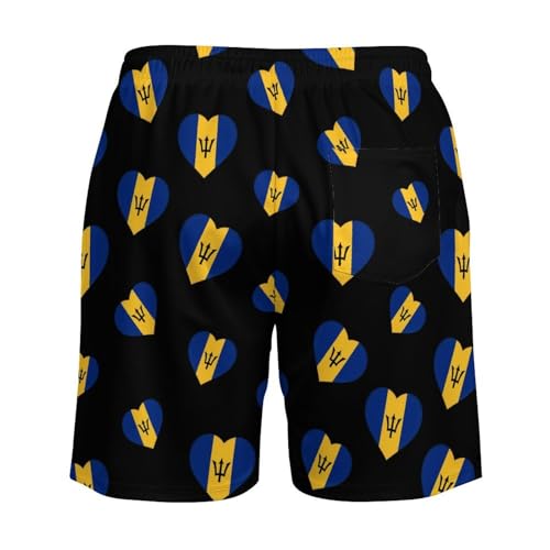 Flag of Barbados Heart Mens Swim Trunks Swimming Board Shorts with Compression Liner Summer Beach Bottom4