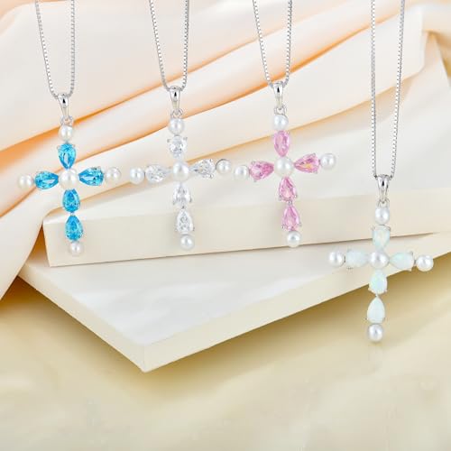 YL Cross Necklace 925 Sterling Silver Freshwater Pearls Pendant Birthstone Religious Jewelry for Women4