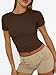 Trendy Queen Womens Short Sleeve T Shirts Summer 2026 Crop Tops Basic Slim Fit Gym Workout Y2k Clothes Chocolate M