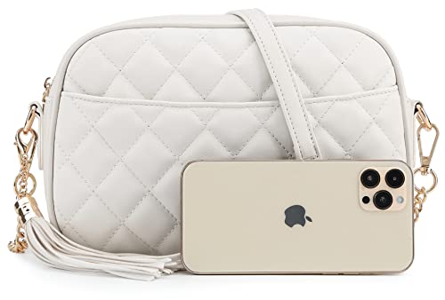 lola mae Quilted Crossbody Bag, Medium Lightweight Shoulder Purse Top Zipper Tassel Accent (Beige-LM692B)2