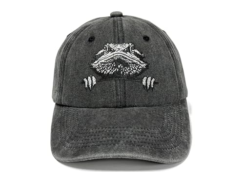 Horpe Bearded Dragon Baseball Hat, Lizard Gifts for Man and Women, Reptile Animal Accessories for Pet Owner, Embroidery Cotton Washed Black Cap