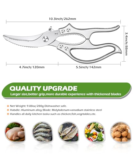 Aaeiirey Kitchen Scissors – Luxury Heavy Duty Poultry Shears & Multipurpose Kitchen Scissors for Meat, Chicken, Fish & Vegetables, High Carbon Stainless Steel, Safety Lock, Dishwasher Safe