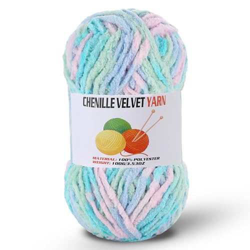 Image of Fluffy Chenille Yarn for Crocheting, Chunky Velvet Yarn for Crochet Amigurumi, Used for Making Baby Yarns Blanket, Clothes, Pattern Knitting Creations (1-Candy Color)