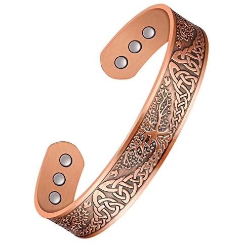 Feraco Copper Magnetic Bracelets for Men Women with Healing Magnets, Tree of Life Pattern, 99.99% Pure Solid Copper Therapy Cuff Bangle, Health Jewelry Gift(Copper) Cover