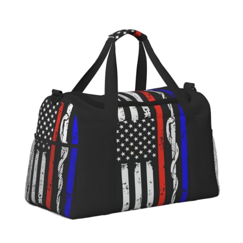 Bolsa de viaje grande impermeable y plegable con estampado resistente de rayas rojas 3