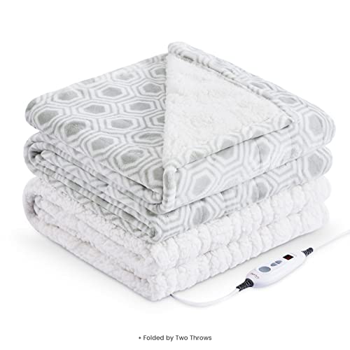 Bearhug Electric Throw Blanket 50" X 60", Reversible Velvet & Sherpa Heated Throw, 5-Year Warranty, 6 Heating Levels & 4H Auto Off, Over-Heat Protect, Etl Certification, Machine Washable #TOP6