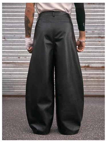 Men's Faux Leather Baggy Pants Y2K Wide Leg Pants Straight Leg Casual Leather Trousers with Pockets Streetwear2