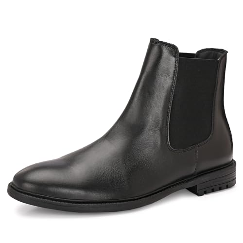 Burwood MenS Black Leather Boots Black 43 EU (BW 538_BLACK_43)