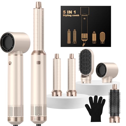 OKWRAP Airstyler 5 in 1 Hair Styler Airbrush 5 in 1 Multi-Blow Dryer Brush Set with Curl Straighten Wavy Smooth Magic Styler for All Hair Types and Lengths