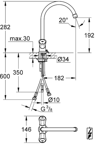 Grohe Costa Spültisch-Einlochbatterie, Niederdruck für offene Warmwasserbereiter, Chrom, 31930001 Silber
