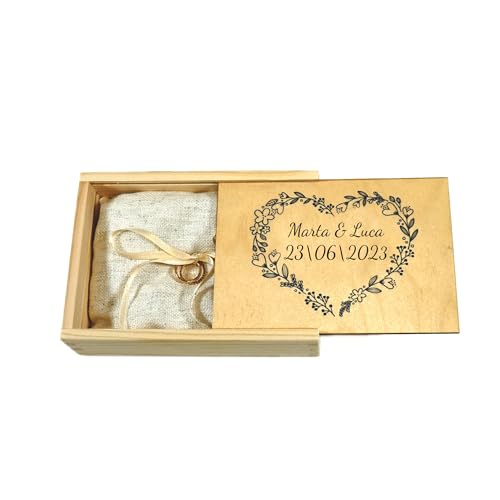 PHOTOCITY Scatola per fedi nuziali in legno, scatolina per fedi personalizzata, Scatola porta anelli matrimonio personalizzata