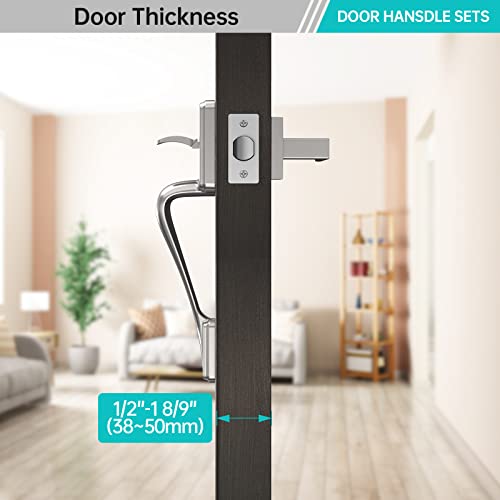 Hornbill Front Door Entry Handleset With Level, Single Cylinder Exterior Door Entry Handle With Door Lever, Entry Door Lock Handle Set For Left & Right Sided Doors (Satin Nickel Finish) #TOP5