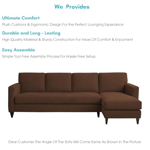Image of Carlos RHS 4 Seater L Shape Sofa Set for Living Room & Home Office Furniture, Modern Durable Sectional Corner Sofa Couch, Premium Fabric Comfortable Seating with Strong Frame (Brown)