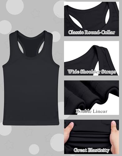 FEQO 5 Pieces Girls Dance Tank Tops Racerback Sleeveless Crop Tops Cotton Tank Tops for Ballet Dancewear Gym3