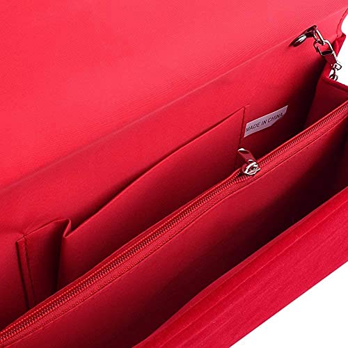 Women Clutch Purse Evening Bag Prom Handbag With Detachable Chain For Wedding Velvet Elegant (Red) #TOP2