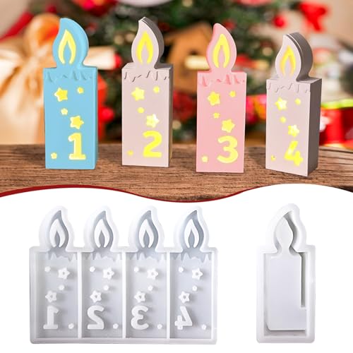 Moldes de Silicona para Fundir Navidad con Números 1-4, 2 Piezas Molde De Silicona Para Velas Digitales, Flexible Molde de Silicona Navidad, Moldes Silicona para Velas de Yeso y Resina Epoxi