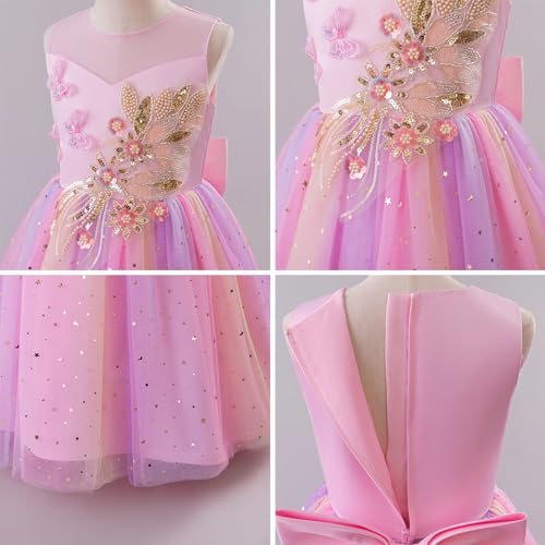 IDOPIP Sequin Butterfly Flower Girl Dress for Kids Wedding Pageant Party Long Gown Princess Birthday Communion Tulle Dresses4