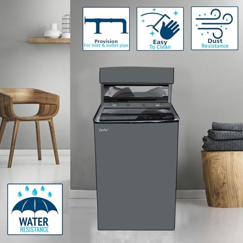 Image of Zerfa Waterproof, Dust-Proof, Sun-Proof Top Load Fully Automatic Washing Machine Cover Fit and Suitable for All Brands Universal Cover - Grey (Dimensions: 59 x 59 x 86 cm)